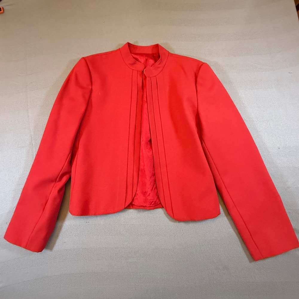 Phillip Courtney Petite Red Open Front Pleated Blazer Jacket Size 8P